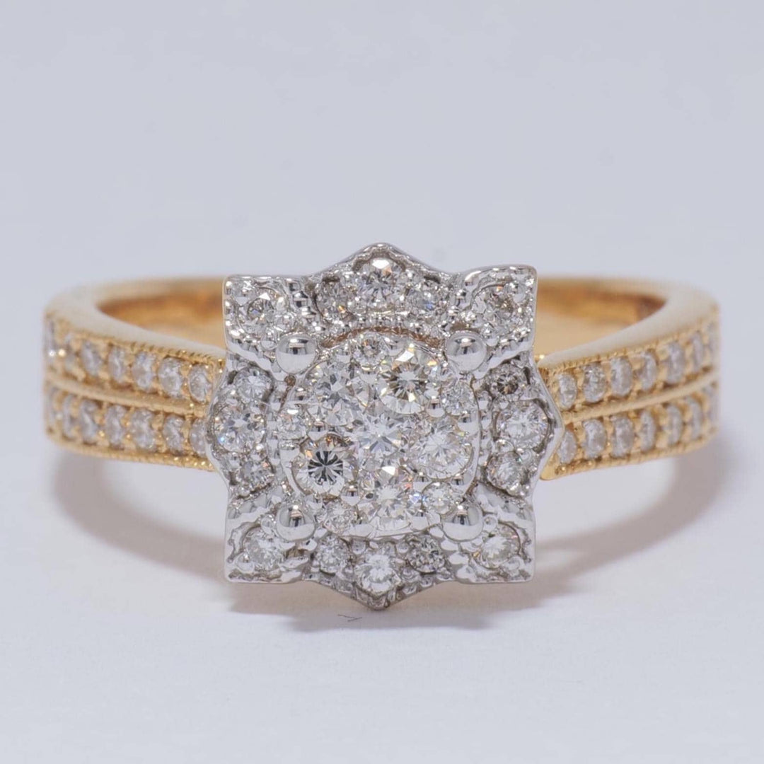 Floral Cluster Natural Diamond Proposal Ring: 14k Solid Gold Two-Toned Pave Wedding Bridal Jewellery, Certified Jewelry
