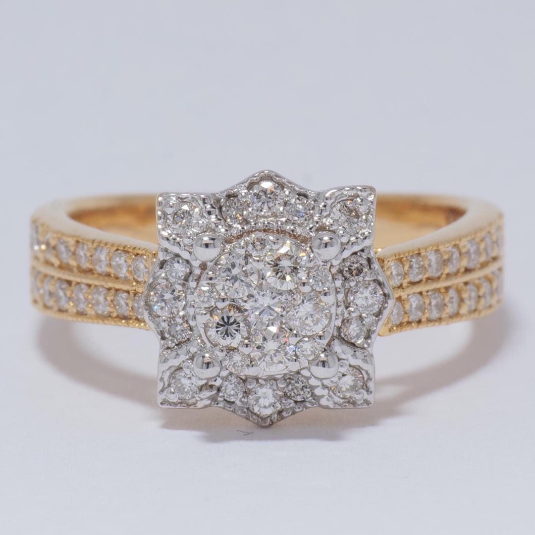 Floral Cluster Diamond Ring, 14k Solid Gold, Natural Diamonds, Two-Toned Pave Ring, Engagement Band, Wedding Bridal Jewelry, Gift For Her