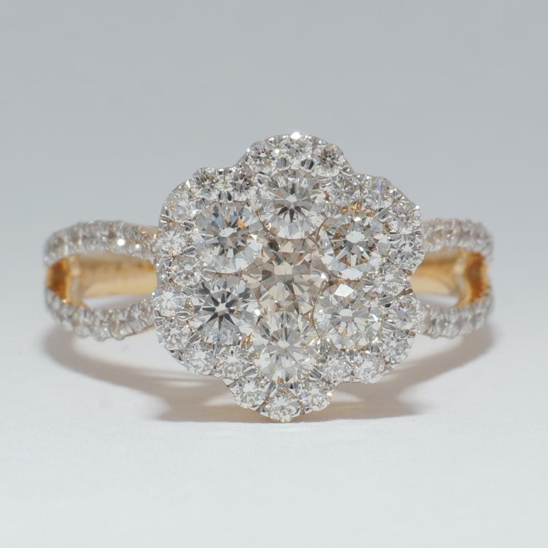 Flower Diamond Ring, 14k Solid Gold, Natural Diamond, Dual tone Illusion Ring, Cluster Statement Ring, Bridal Floral Jewelry, Gift For Her