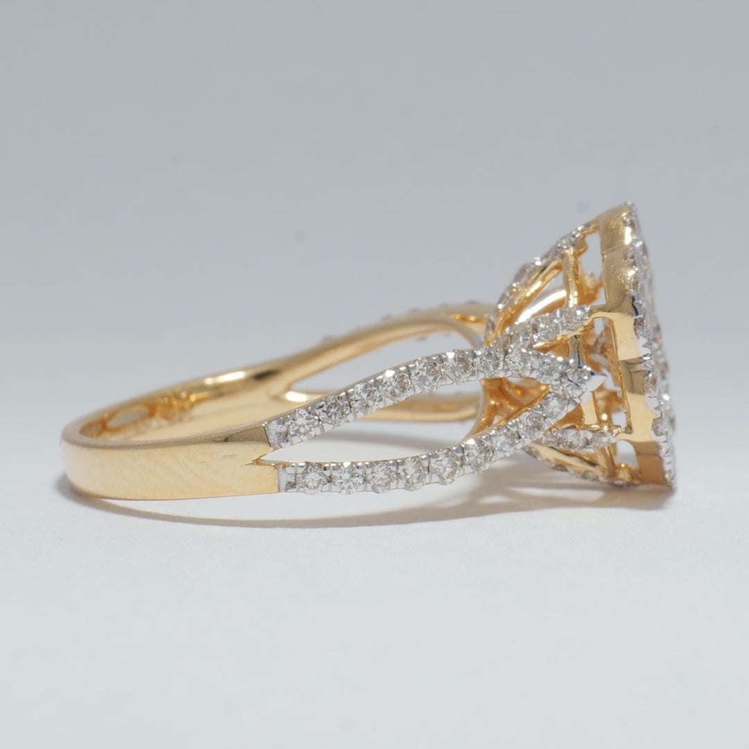 Flower Diamond Ring, 14k Solid Gold, Natural Diamond, Dual tone Illusion Ring, Cluster Statement Ring, Bridal Floral Jewelry, Gift For Her