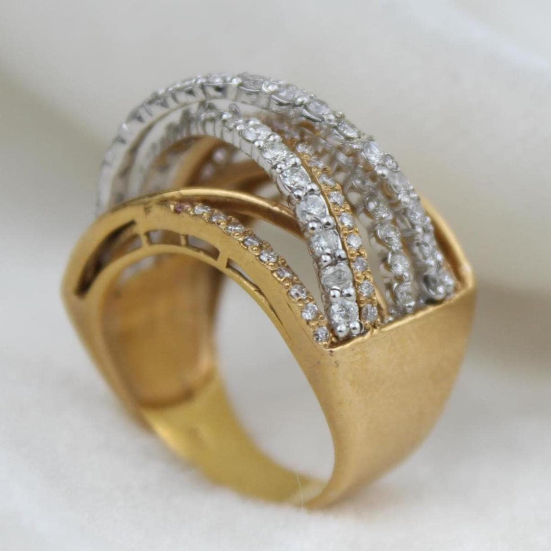 Intertwined Diamond Gold Band, 14k Solid Gold Ring, Natural Diamonds, Wide Cocktail Ring, Criss Cross Statement Ring, Gift For Her
