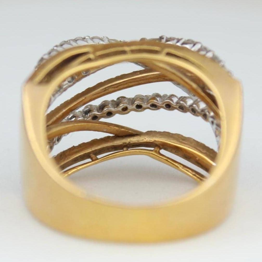 Intertwined Diamond Gold Band, 14k Solid Gold Ring, Natural Diamonds, Wide Cocktail Ring, Criss Cross Statement Ring, Gift For Her