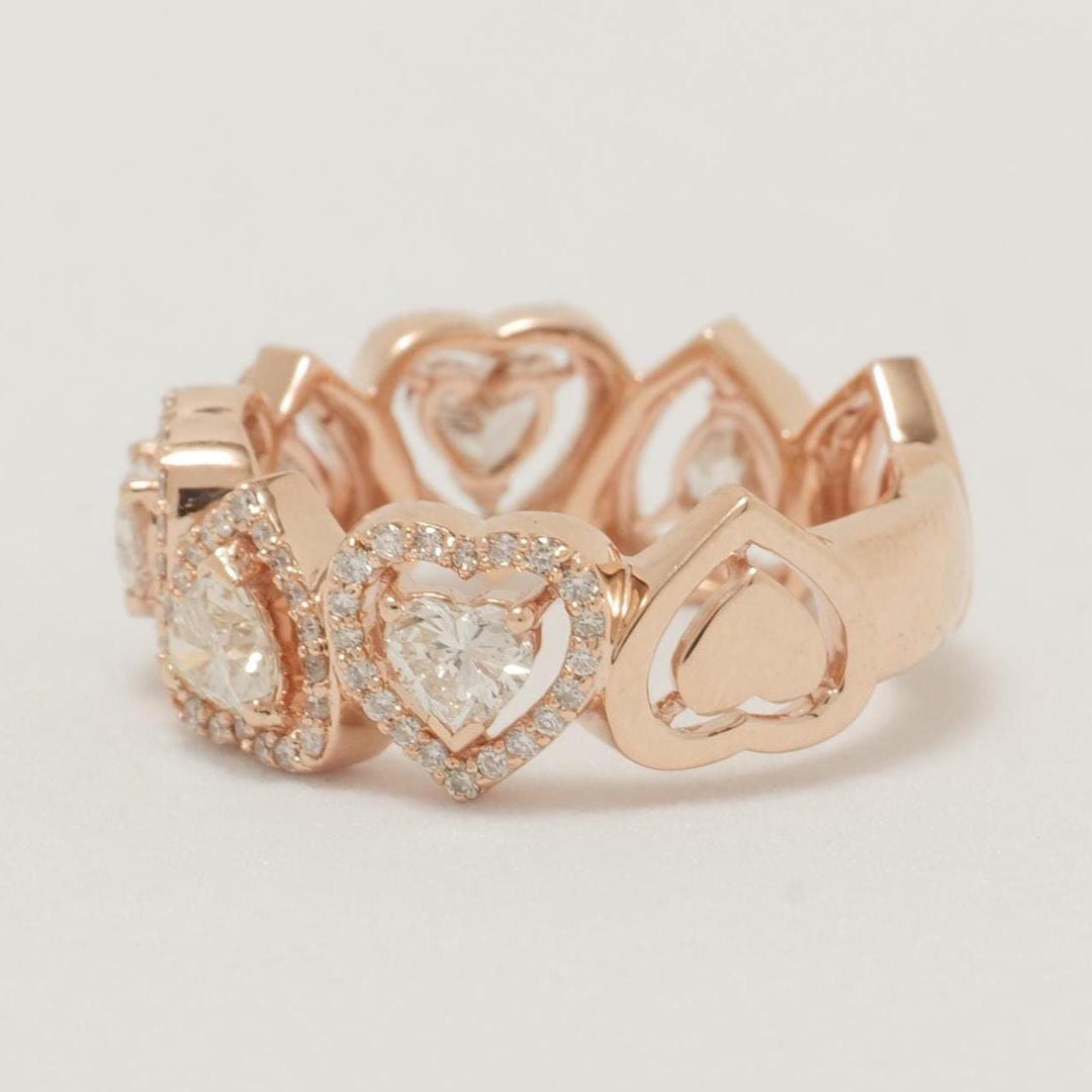Halo Heart Diamond Eternity Ring, 14K Solid Gold, Cocktail Ring, Heart & Round Natural Diamonds, Wedding Band, Statement Band, Gift for Her