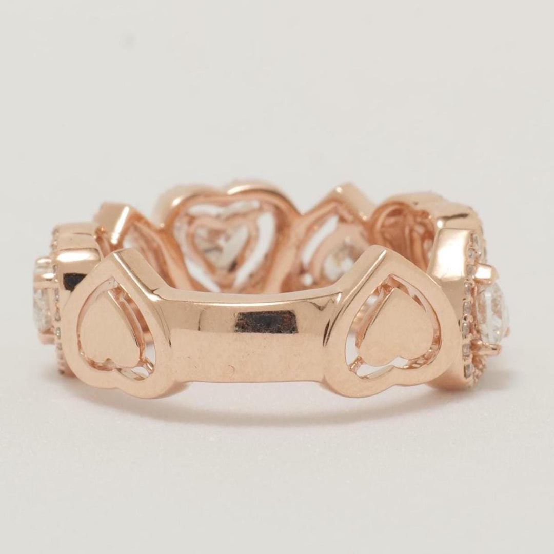 Halo Heart Diamond Eternity Ring, 14K Solid Gold, Cocktail Ring, Heart & Round Natural Diamonds, Wedding Band, Statement Band, Gift for Her