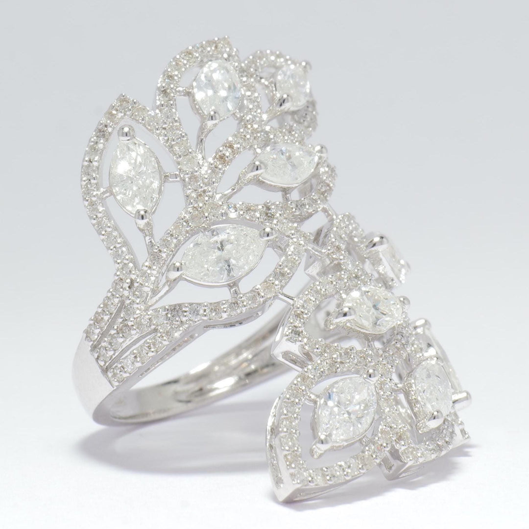 Marquise Diamond Leaf Ring, 14k Solid Gold, Natural Diamonds, Halo Cocktail Ring, Fancy Statement Jewelry, Wrap Around Ring, Gift for her