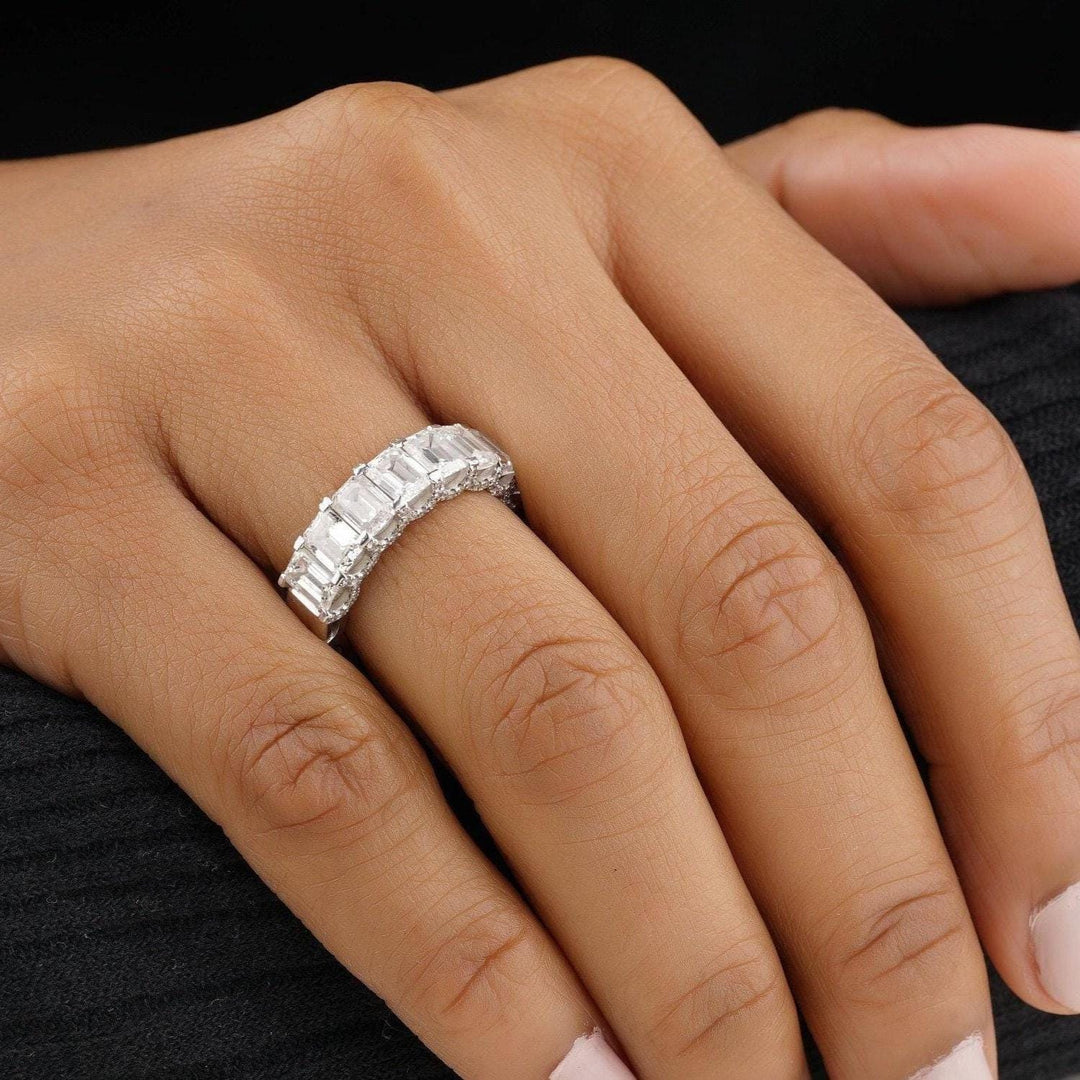 Emerald Cut Diamond Eternity Band, 14k Solid Gold, Natural Diamonds, Half Eternity Promise Ring, Wedding Band, Stackable Ring, Gift For Her