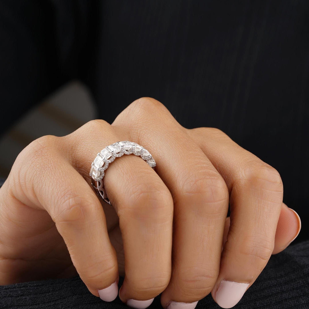 Emerald Cut Diamond Eternity Band, 14k Solid Gold, Natural Diamonds, Half Eternity Promise Ring, Wedding Band, Stackable Ring, Gift For Her