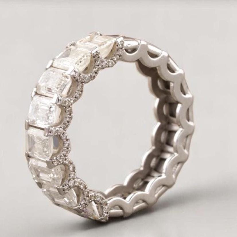 Emerald Cut Diamond Eternity Band, 14k Solid Gold, Natural Diamonds, Half Eternity Promise Ring, Wedding Band, Stackable Ring, Gift For Her