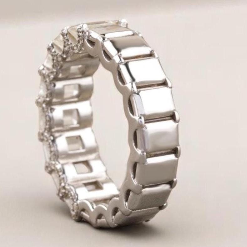 Emerald Cut Diamond Eternity Band, 14k Solid Gold, Natural Diamonds, Half Eternity Promise Ring, Wedding Band, Stackable Ring, Gift For Her