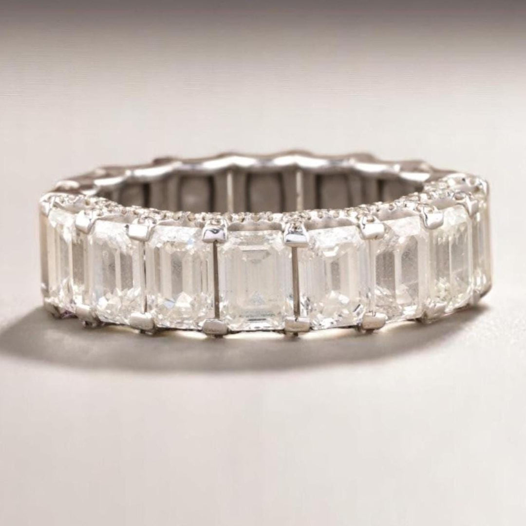 Emerald Cut Diamond Eternity Band, 14k Solid Gold, Natural Diamonds, Half Eternity Promise Ring, Wedding Band, Stackable Ring, Gift For Her