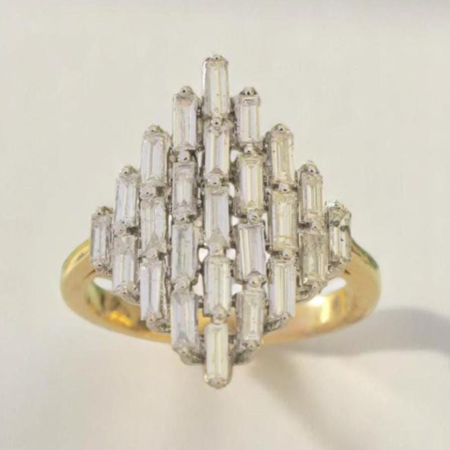 Baguette Diamond Ring, Natural Diamonds, 14K Solid Gold, Engagement Ring, Cluster Illusion Set Ring, Statement Cocktail Ring, Gift For Her