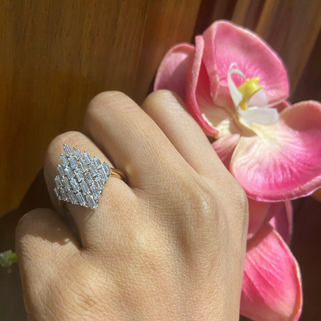 Baguette Diamond Ring, Natural Diamonds, 14K Solid Gold, Engagement Ring, Cluster Illusion Set Ring, Statement Cocktail Ring, Gift For Her
