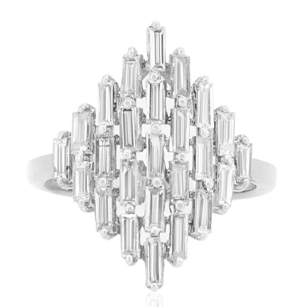 Baguette Diamond Ring, Natural Diamonds, 14K Solid Gold, Engagement Ring, Cluster Illusion Set Ring, Statement Cocktail Ring, Gift For Her