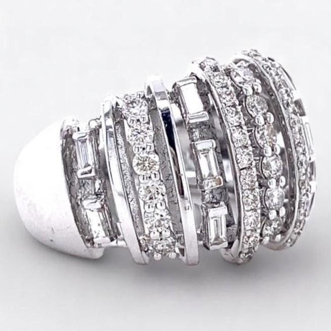 Dome Band Diamond Ring, 14k Solid Gold Ring, Baguette and Round Natural Diamonds, Half Eternity Band, Wide Cocktail Ring, Gift For Her