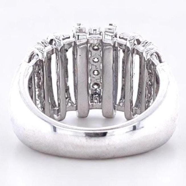 Dome Band Diamond Ring, 14k Solid Gold Ring, Baguette and Round Natural Diamonds, Half Eternity Band, Wide Cocktail Ring, Gift For Her