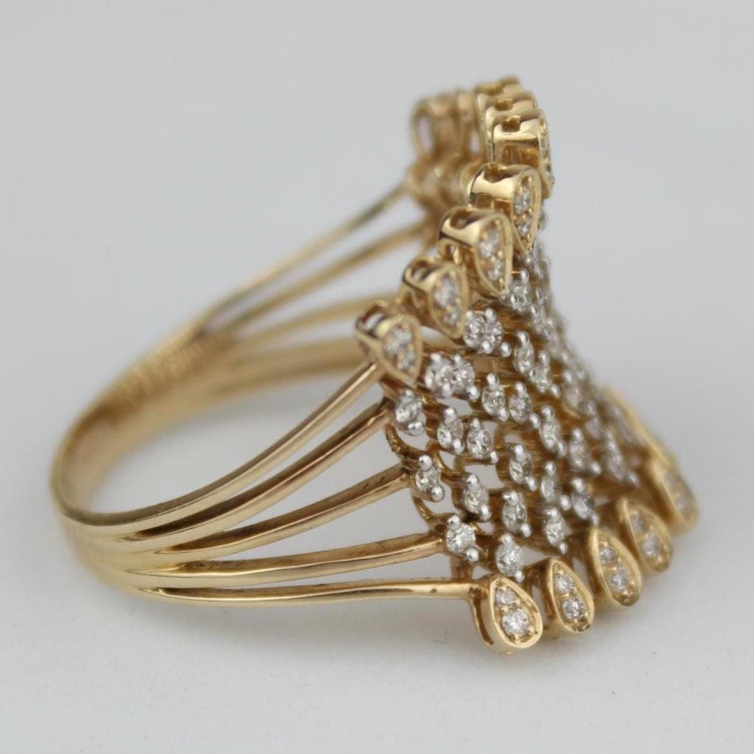Crown Diamond Ring, 14k Solid Gold, Natural Diamonds, Pear Drop Broad Cocktail Ring, Bridal Jewelry, Statement Jewelry, Gift For Her