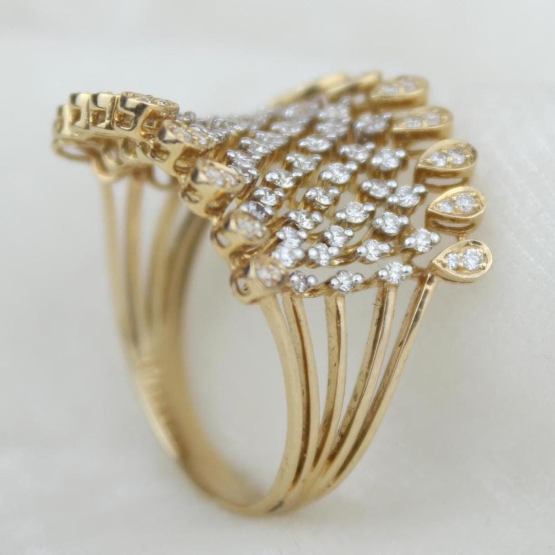 Crown Diamond Ring, 14k Solid Gold, Natural Diamonds, Pear Drop Broad Cocktail Ring, Bridal Jewelry, Statement Jewelry, Gift For Her