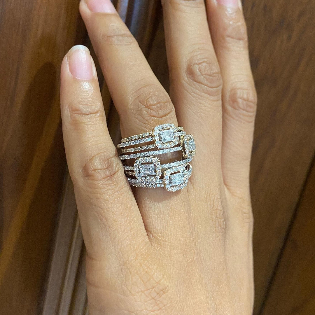 Cocktail Diamond Ring, 14k Solid Gold, Baguette Natural Diamonds, Wedding Ring, Bold Statement Ring, Wide Band Jewelry, Gift For Her