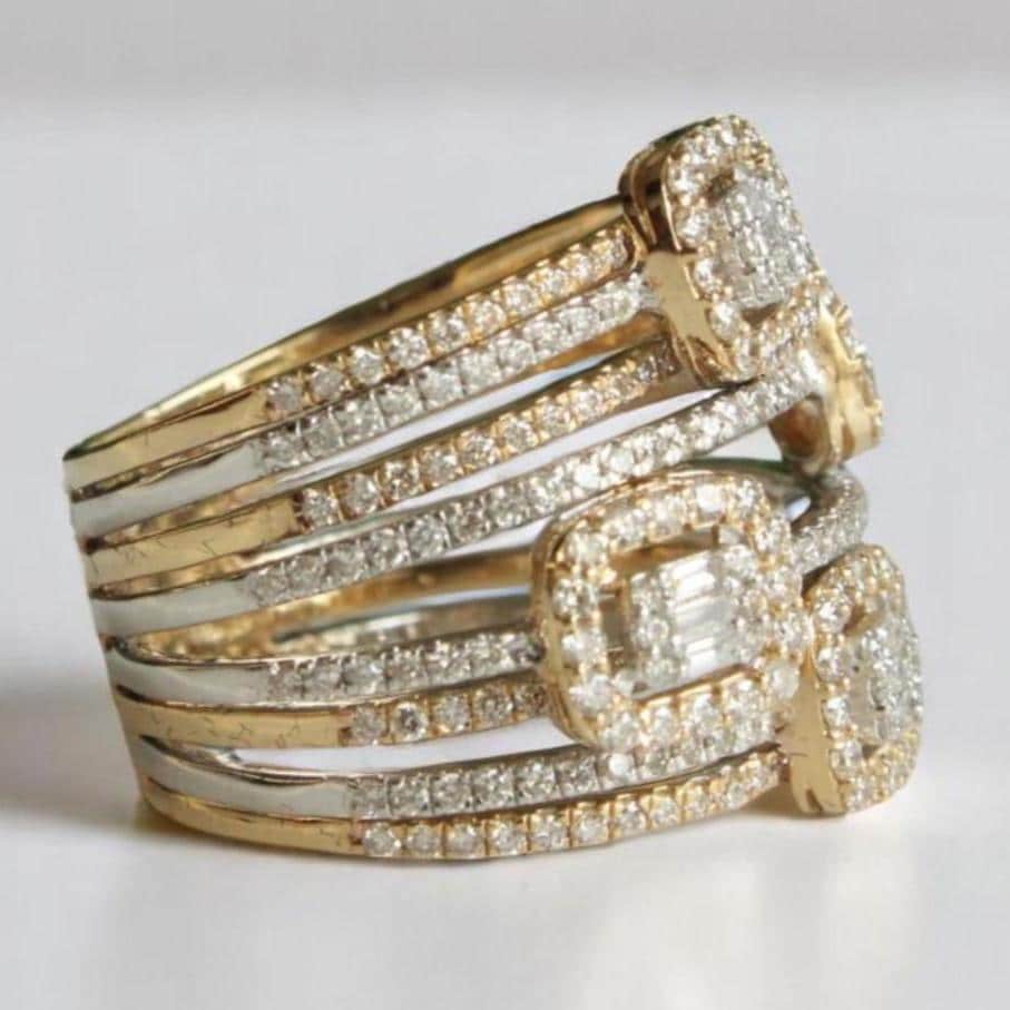 Cocktail Diamond Ring, 14k Solid Gold, Baguette Natural Diamonds, Wedding Ring, Bold Statement Ring, Wide Band Jewelry, Gift For Her