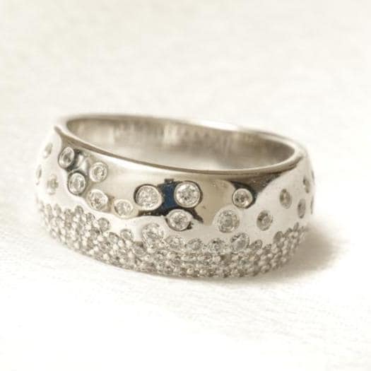 Bubble Diamond Band Ring, 14k Solid Gold, Wide Dome Band, Natural Diamonds, Everyday Stacking Jewelry, Cocktail Statement Ring, Gift For Her