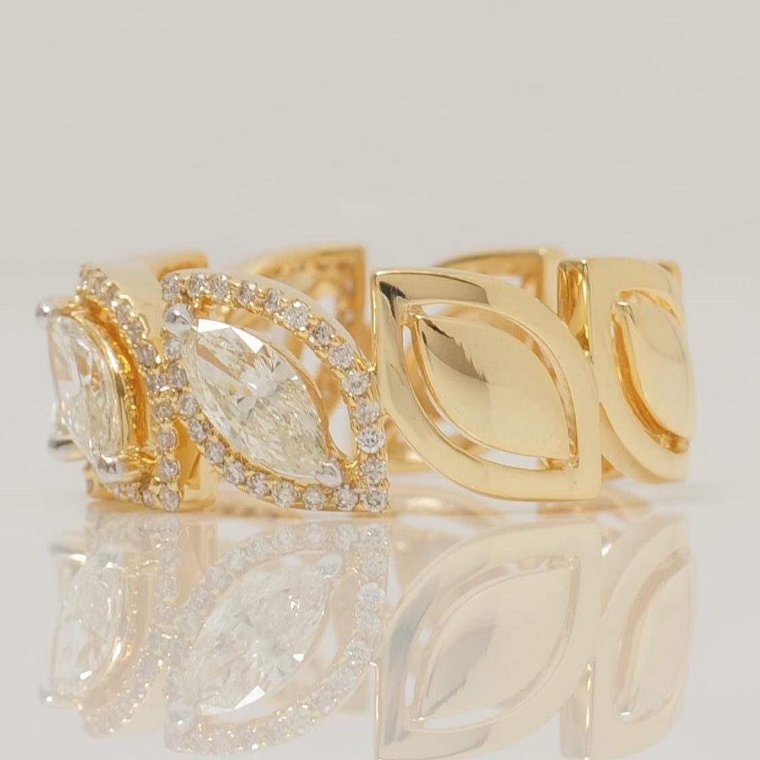 Marquise Leaves Diamond Band Ring, 14k Solid Gold, Natural Diamonds, Engagement Stack, Half Eternity Band, Halo Cocktail Ring, Gift For Her