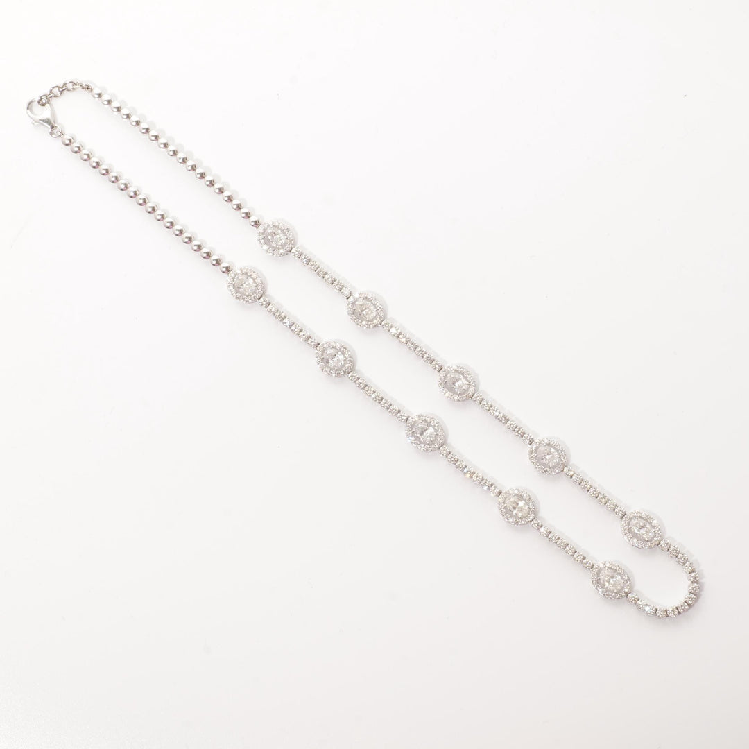 Oval Link Halo Diamond Necklace, 14k Solid Gold, Natural Diamond, Circle Station Chain Jewelry, Statement Necklace, Bridal Wedding Necklace