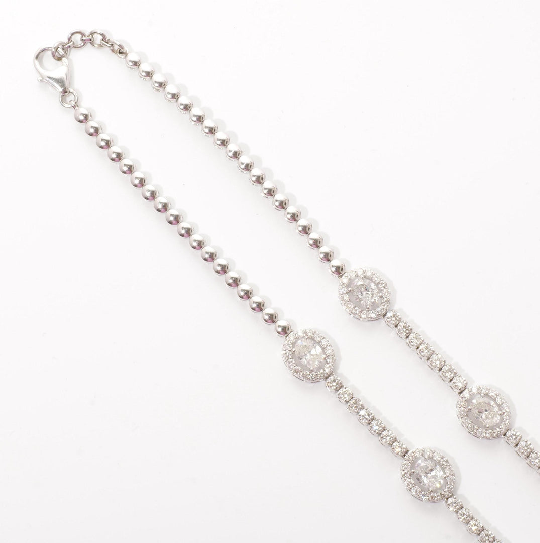 Oval Link Halo Diamond Necklace, 14k Solid Gold, Natural Diamond, Circle Station Chain Jewelry, Statement Necklace, Bridal Wedding Necklace