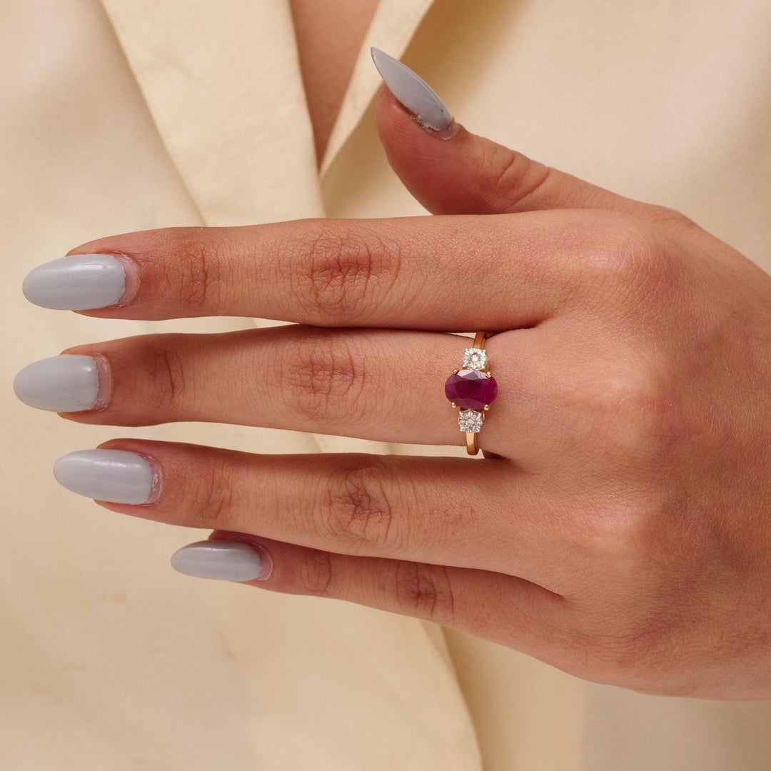 Oval Ruby Natural Diamond Ring: 14k Solid Gold Gemstone Bridal Jewellery, IGI Certified, Ready To Ship