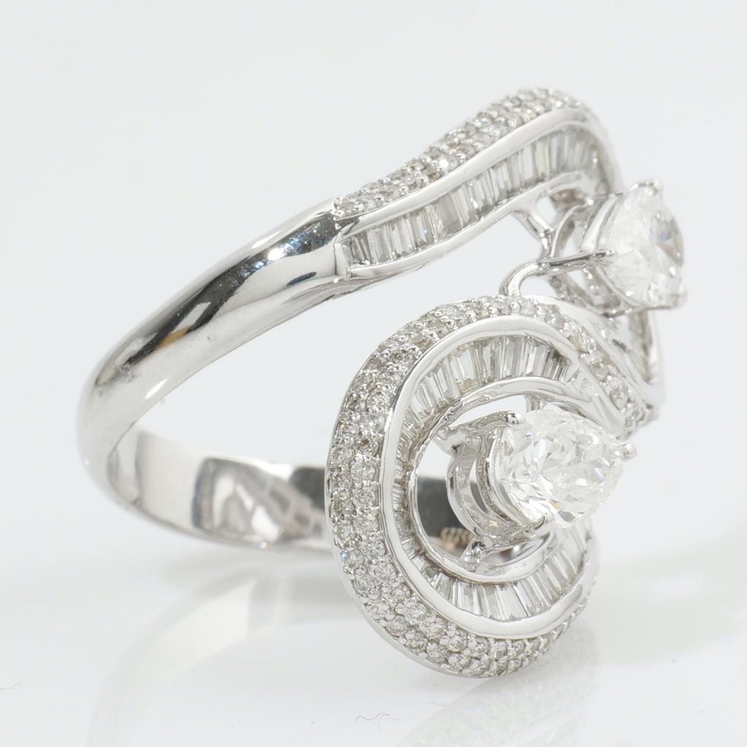 Pear Bypass Diamond Ring, 14k Solid Gold, Natural Diamond, Baguette Illusion Wide Band, Statement Cocktail Jewelry, Wrap Bridal Wedding Ring