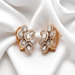 Load image into Gallery viewer, Flower Halo Diamond Huggie Earrings, 14k Solid Gold, Natural Diamonds, Cluster Baguette Cocktail Jewelry, Statement Wedding Earrings
