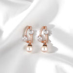 Load image into Gallery viewer, Pearl Drop Huggie Earrings, 14k Solid Gold, Natural Diamonds, Illusion Set Statement Jewelry, Bridal Cocktail Earrings
