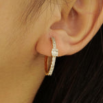 Load image into Gallery viewer, Oval Diamond Hoop Earrings, 14K Solid Gold, Natural Diamonds, Illusion Pave Minimal Jewelry, Bridal Statement Hoops
