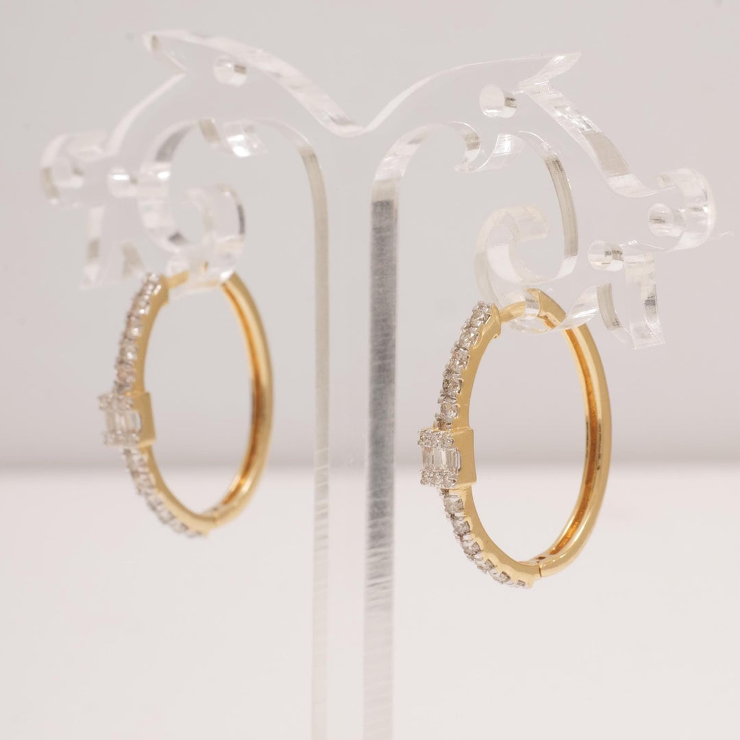 Oval Diamond Hoop Earrings, 14K Solid Gold, Natural Diamonds, Illusion Pave Minimal Jewelry, Bridal Statement Hoops