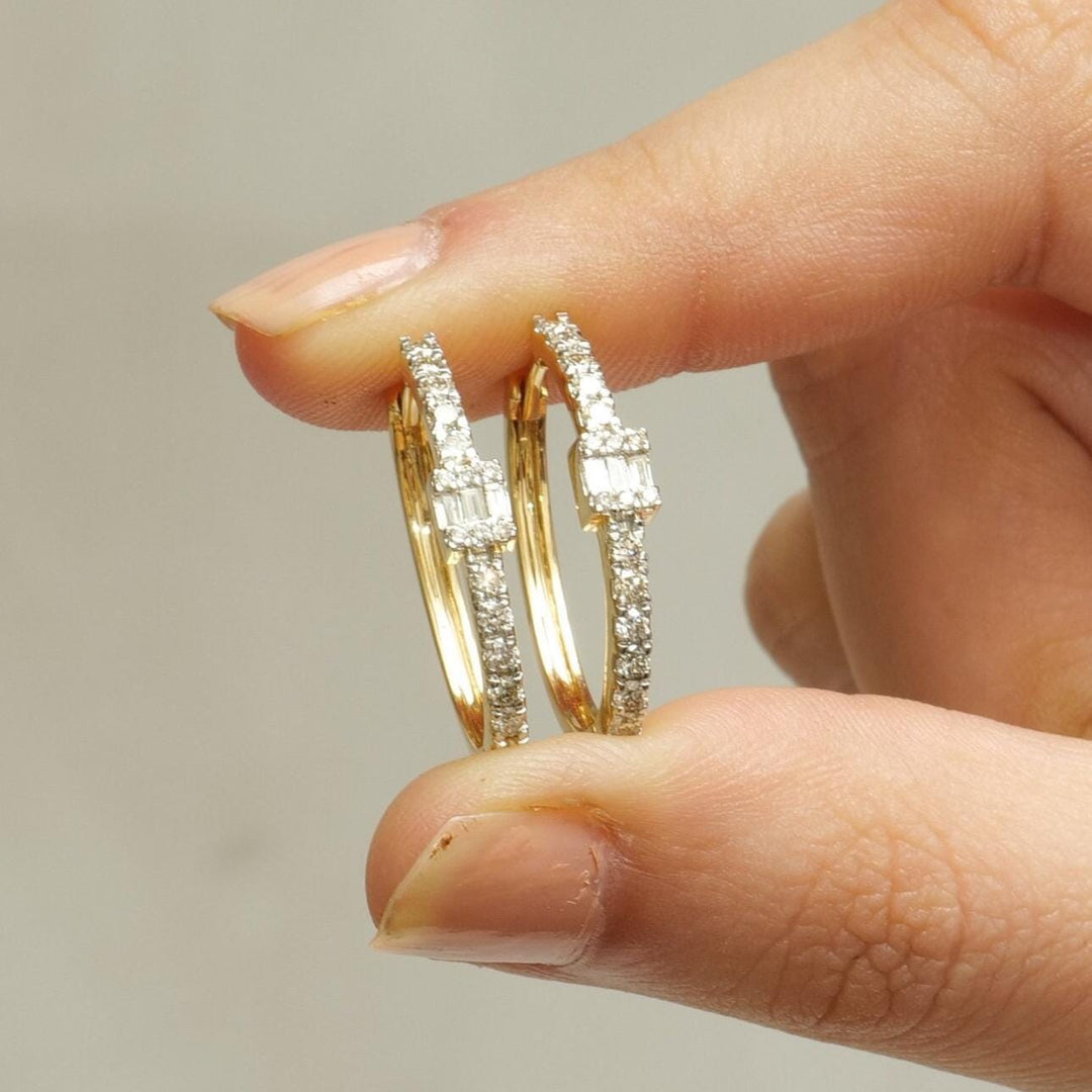 Oval Diamond Hoop Earrings, 14K Solid Gold, Natural Diamonds, Illusion Pave Minimal Jewelry, Bridal Statement Hoops