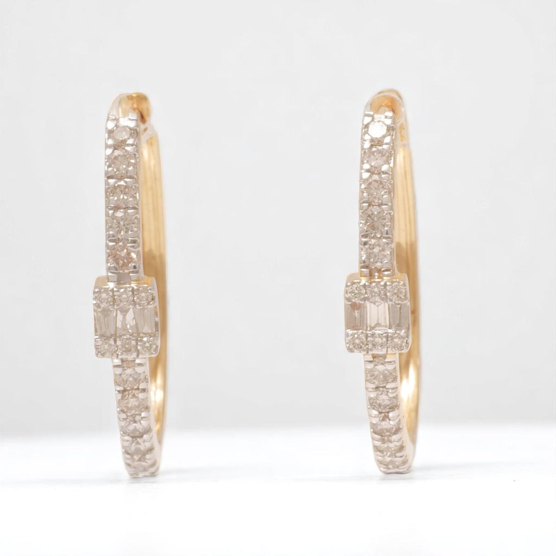 Oval Diamond Hoop Earrings, 14K Solid Gold, Natural Diamonds, Illusion Pave Minimal Jewelry, Bridal Statement Hoops