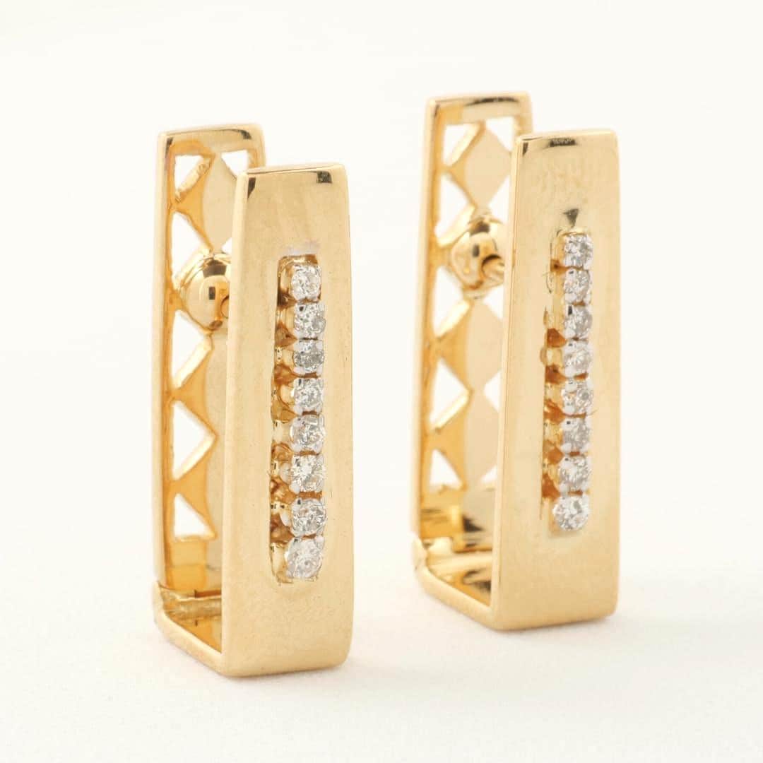 Rectangle Diamond Huggie Earrings, 14k Solid Gold, Natural Diamonds, Geometric Everyday Earrings, Statement Earrings, Minimalistic Earrings
