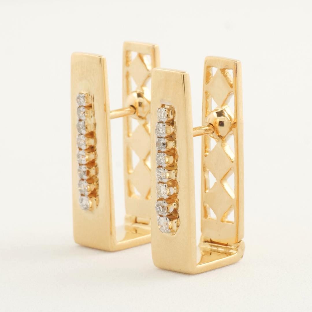 Rectangle Diamond Huggie Earrings, 14k Solid Gold, Natural Diamonds, Geometric Everyday Earrings, Statement Earrings, Minimalistic Earrings