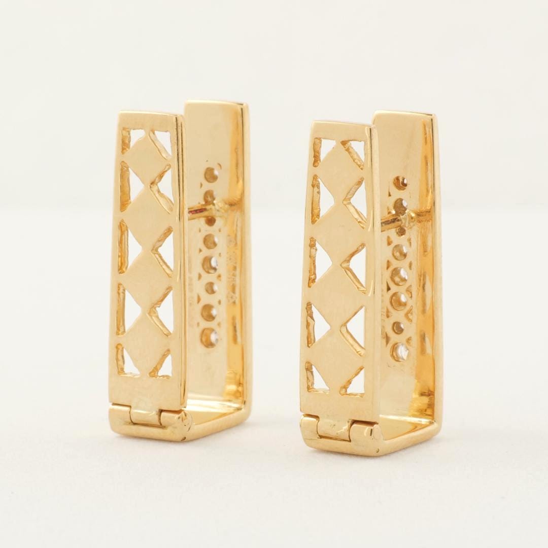Rectangle Diamond Huggie Earrings, 14k Solid Gold, Natural Diamonds, Geometric Everyday Earrings, Statement Earrings, Minimalistic Earrings