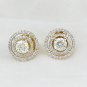 Double Halo Stud Solitaire Earrings, Natural Diamonds, 14k Solid Gold, Geometric Bridal Earrings, Statement Wedding Studs