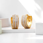 Load image into Gallery viewer, Triple line Diamond Huggie Earrings, 14k Solid Gold, Natural Diamonds, Cocktail Statement Jewelry, Everyday Hoop Earrings
