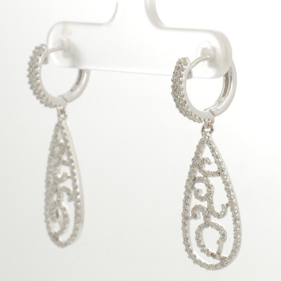 Teardrop Diamond Dangle Earrings, 14k Solid Gold, Natural Diamonds, Filigree Drop Earrings, Bridal Statement Dangles, Openwork Drop Jewelry