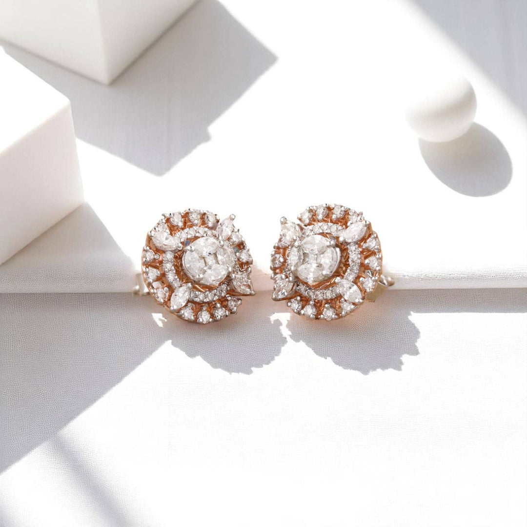 Oval Cluster Diamond Stud, 14k Solid Gold, Natural Diamonds, Marquise Floral Halo Earrings, Illusion Cocktail Studs, Statement Jewelry