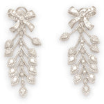 Load image into Gallery viewer, Bow Leaf Diamond Dangle Earrings, 14k Solid Gold, Natural Diamonds, Cocktail Drop Earrings, Bridal Statement Earrings, Baguette Vine Drops
