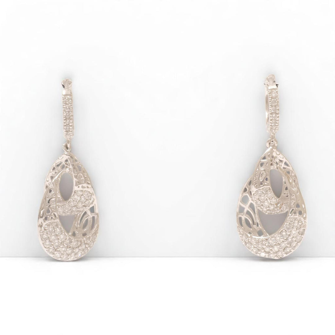 Teardrop Diamond Dangle Earrings, 14k Solid Gold, Natural Diamonds, Open Lattice Drop Jewelry,  Bridal Statement Earrings, Modern Dangles
