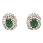 Load image into Gallery viewer, Oval Emerald Halo Diamond Stud Earrings, 14k Solid Gold, Natural Diamonds, Cocktail Statement Jewelry, Bridal Wedding Earrings
