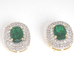 Load image into Gallery viewer, Oval Emerald Halo Diamond Stud Earrings, 14k Solid Gold, Natural Diamonds, Cocktail Statement Jewelry, Bridal Wedding Earrings
