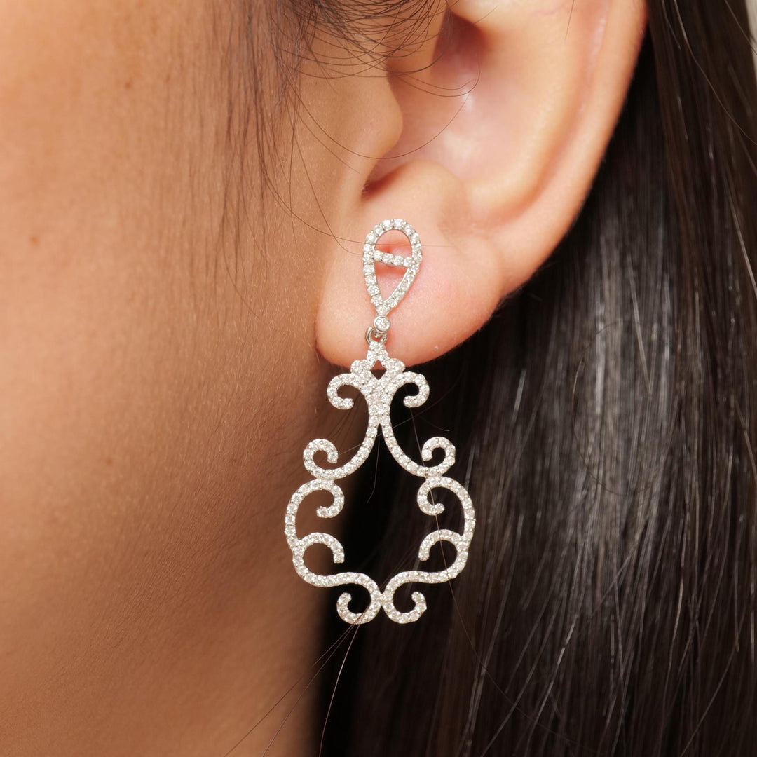 Filigree Chandelier Diamond Earrings, 14k Solid Gold, Natural Diamonds, Scrollwork Dangle Jewelry, Bridal Statement Earring, Wedding Jewelry