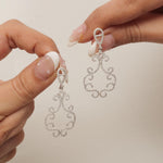 Load image into Gallery viewer, Filigree Chandelier Diamond Earrings, 14k Solid Gold, Natural Diamonds, Scrollwork Dangle Jewelry, Bridal Statement Earring, Wedding Jewelry
