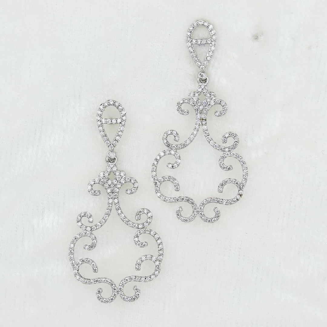 Filigree Chandelier Diamond Earrings, 14k Solid Gold, Natural Diamonds, Scrollwork Dangle Jewelry, Bridal Statement Earring, Wedding Jewelry