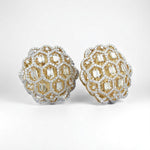 Load image into Gallery viewer, Floral Lattice Diamond Stud Earrings, 14k Solid Gold, Natural Diamonds, Honeycomb Baguette Studs, Statement Cocktail Jewelry
